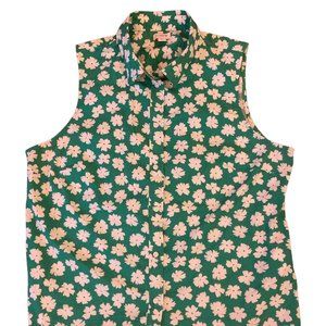 J. Crew Sleeveless Green Floral Print Collared Sleeveless Top size XL